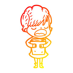 warm gradient line drawing cartoon woman talking