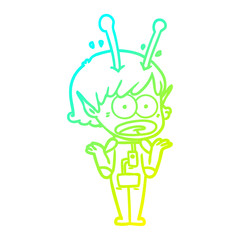 cold gradient line drawing cartoon shocked alien girl