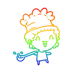 Fototapeta premium rainbow gradient line drawing cute cartoon happy chef