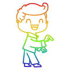rainbow gradient line drawing cartoon happy man pointing