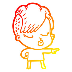 warm gradient line drawing cartoon pretty hipster girl