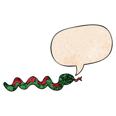 cartoon snake and speech bubble in retro texture style