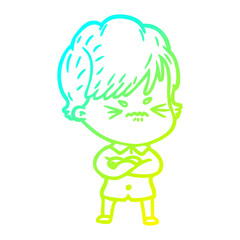 cold gradient line drawing cartoon frustrated woman