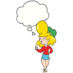 cartoon woman with big hair and thought bubble