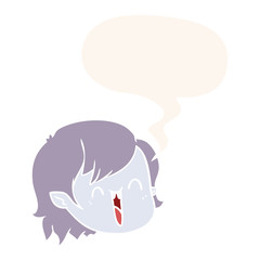 cartoon vampire girl face and speech bubble in retro style