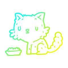cold gradient line drawing cute cartoon cat and food