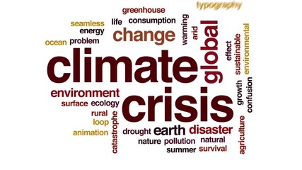 Climate crisis animated word cloud. Kinetic typography.