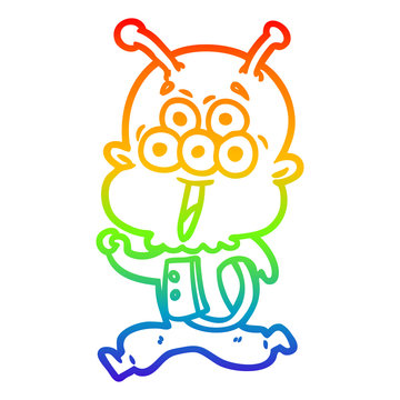 recommend clip art: rainbow gradient line drawing happy cartoon alien running