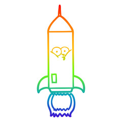 rainbow gradient line drawing cartoon rocket