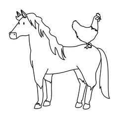 farm, animals and farmer cartoon in black and white