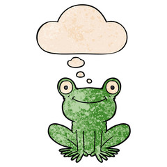cartoon frog and thought bubble in grunge texture pattern style