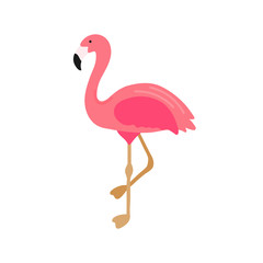 Naklejka premium Różowy flaming ilustracja na białym tle. Ręcznie rysowane ładny flaming. Egzotyczny ptak tropikalny. Letni element projektu do druku, koszulki, plakatu, tekstyliów, karty. Ilustracji wektorowych