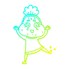cold gradient line drawing cartoon dancing old lady