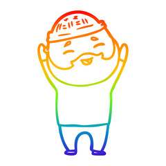 rainbow gradient line drawing cartoon happy bearded man