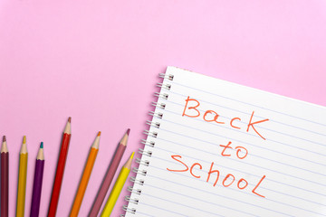 Back to school concept. School supplies on flat lay background. Copy space