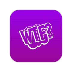 WTF, comic book bubble text icon digital purple for any design isolated on white vector illustration
