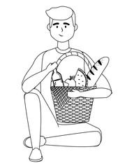 Man cartoon having picnic design