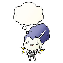 cartoon undead monster woman and thought bubble in smooth gradient style