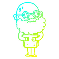 cold gradient line drawing cartoon worried man with beard and spectacles