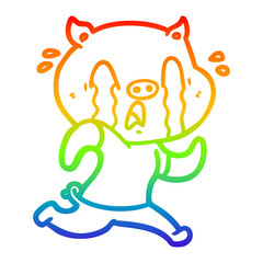 rainbow gradient line drawing crying pig cartoon