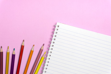 Back to school concept. School supplies on flat lay background. Copy space