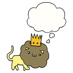 cartoon lion with crown and thought bubble