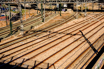 Valencia, Spain - January 12, 2019: Empty train tracks in the North station of Valencia.