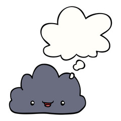 cartoon tiny happy cloud and thought bubble