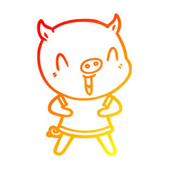 warm gradient line drawing happy cartoon pig
