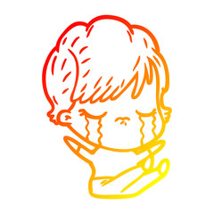 warm gradient line drawing cartoon woman crying