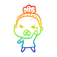 rainbow gradient line drawing cartoon angry old woman