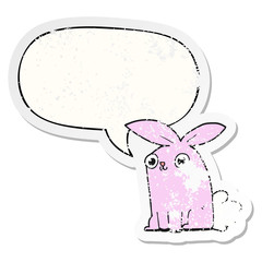 cartoon bunny rabbit and speech bubble distressed sticker