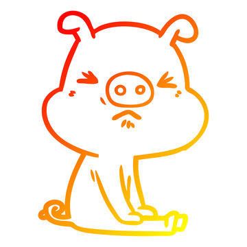 recommend clip art: warm gradient line drawing cartoon angry pig sat waiting