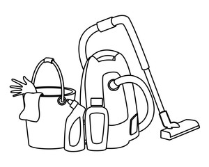 cleaning and hygiene equipment icons in black and white