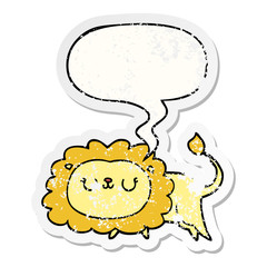 cartoon lion and speech bubble distressed sticker