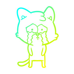 cold gradient line drawing cartoon crying cat