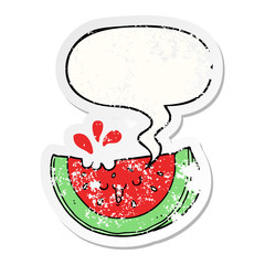 cartoon watermelon and speech bubble distressed sticker
