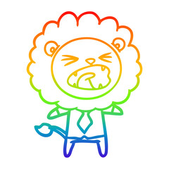 rainbow gradient line drawing cartoon lion in business clothes