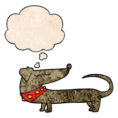 cartoon dog and thought bubble in grunge texture pattern style