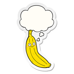 cartoon banana and thought bubble as a printed sticker