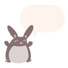 cartoon rabbit and speech bubble in retro style