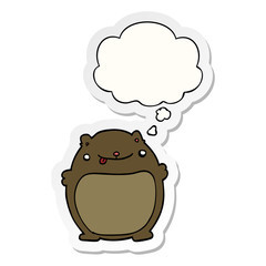 cartoon fat bear and thought bubble as a printed sticker