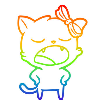 recommend clip art: rainbow gradient line drawing cartoon yawning cat