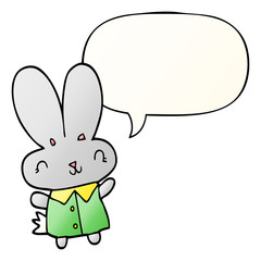 cute cartoon tiny rabbit and speech bubble in smooth gradient style