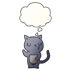 cute cartoon cat and thought bubble in smooth gradient style