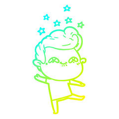 cold gradient line drawing cartoon excited man