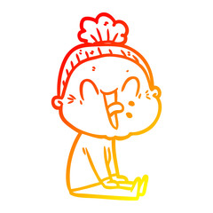 warm gradient line drawing cartoon happy old woman