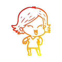 warm gradient line drawing happy cartoon girl