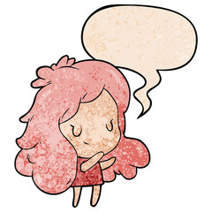 cute cartoon girl and speech bubble in retro texture style