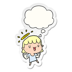cartoon angel and thought bubble as a printed sticker